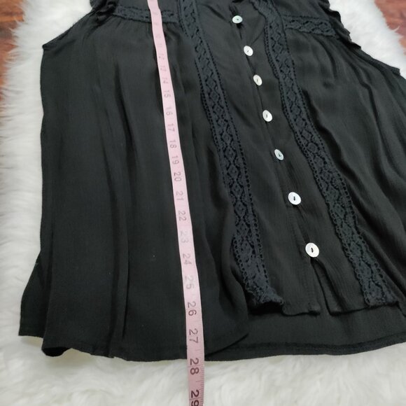 Made in Italy Whimsy Boho Black Lace Trim Ruffle Button Up Sleeve Blouse - Picture 9 of 10
